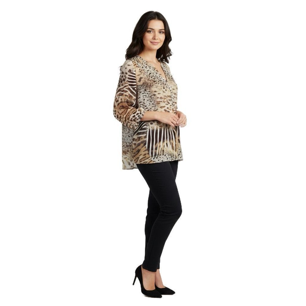 NYDJ Split-neck Animal Print Button Up Blouse